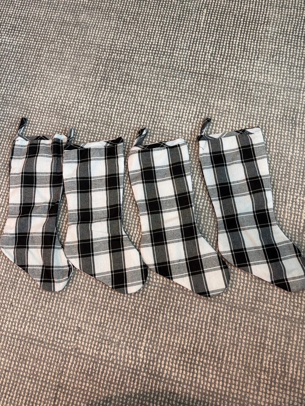 4 black and white plaid Christmas Stockings country farmhouse